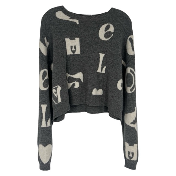 Pilcro Alani Love Print Gray Graphic 100% Cashmere Relaxed Mock Neck Sweater S - Picture 7 of 7